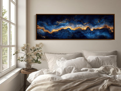 Navy Gold Galaxy Canvas - Panoramic Wall Art | Luxury Abstract Galaxy Print - Antarmada
