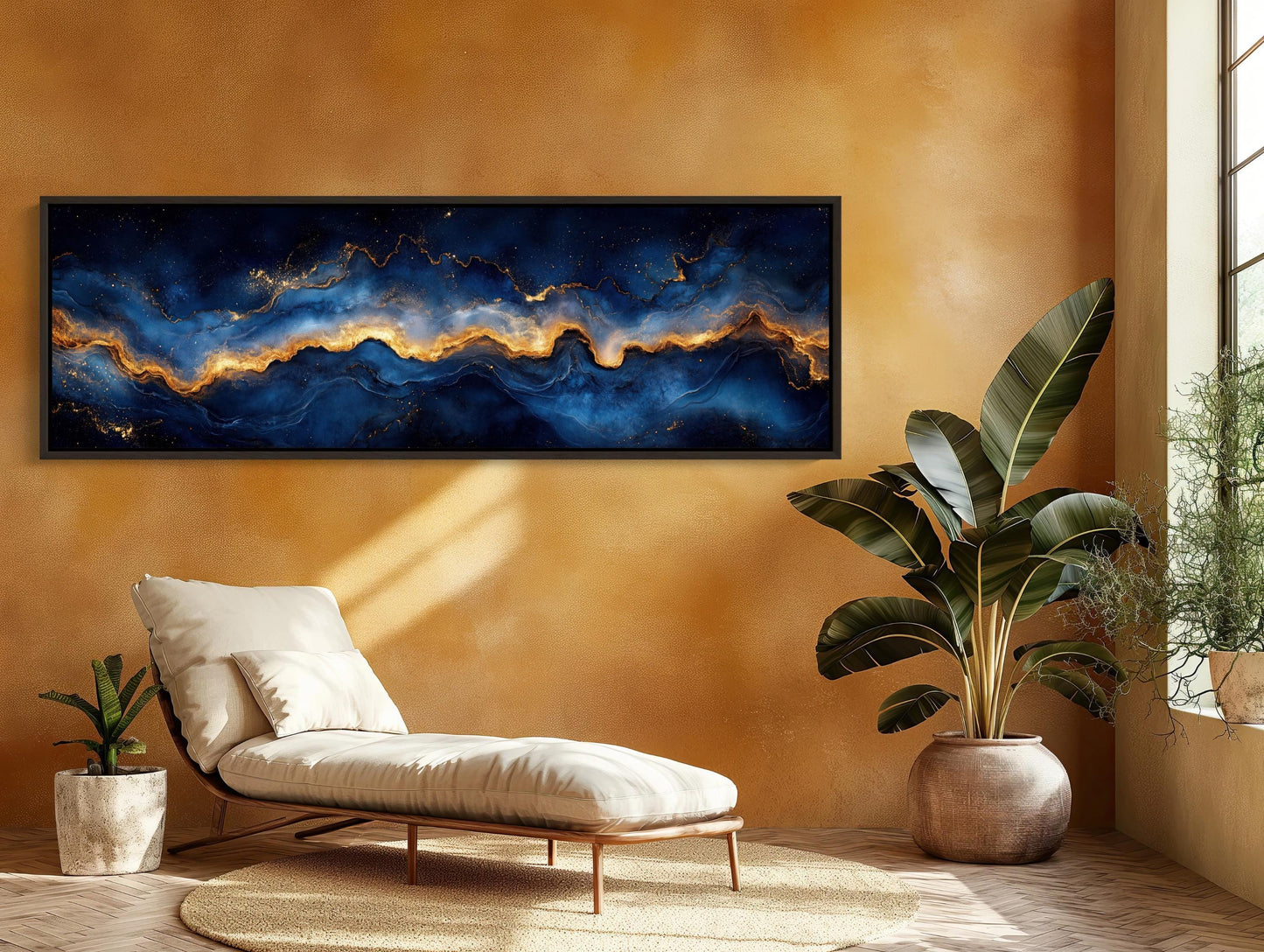Navy Gold Galaxy Canvas - Panoramic Wall Art | Luxury Abstract Galaxy Print - Antarmada