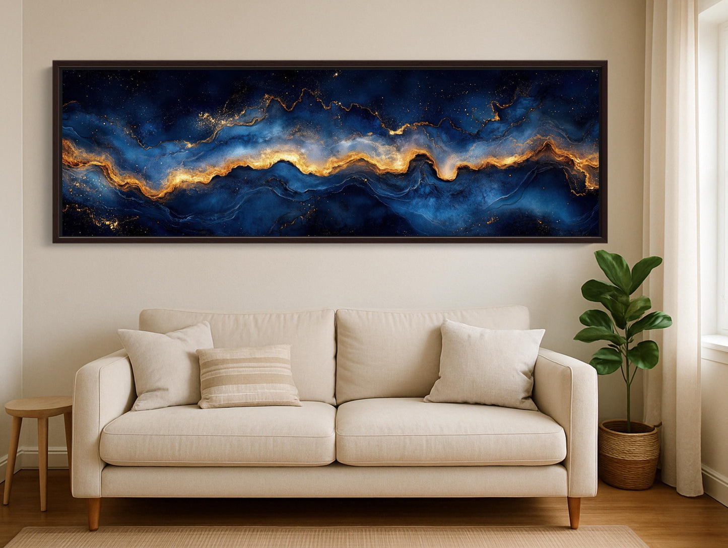 Navy Gold Galaxy Canvas - Panoramic Wall Art | Luxury Abstract Galaxy Print - Antarmada