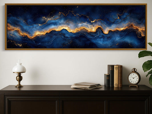Navy Gold Galaxy Canvas - Panoramic Wall Art | Luxury Abstract Galaxy Print - Antarmada