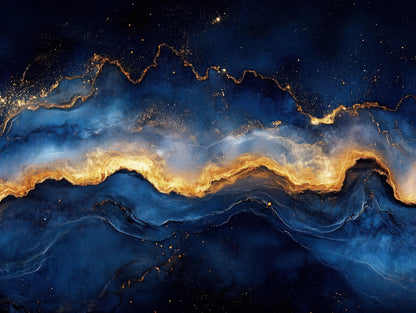 Navy Gold Galaxy Canvas - Panoramic Wall Art | Luxury Abstract Galaxy Print - Antarmada