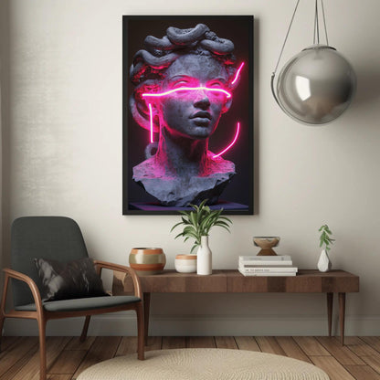 Neon Medusa Canvas Print, Cyberpunk Pink Wall Art Decor - Antarmada