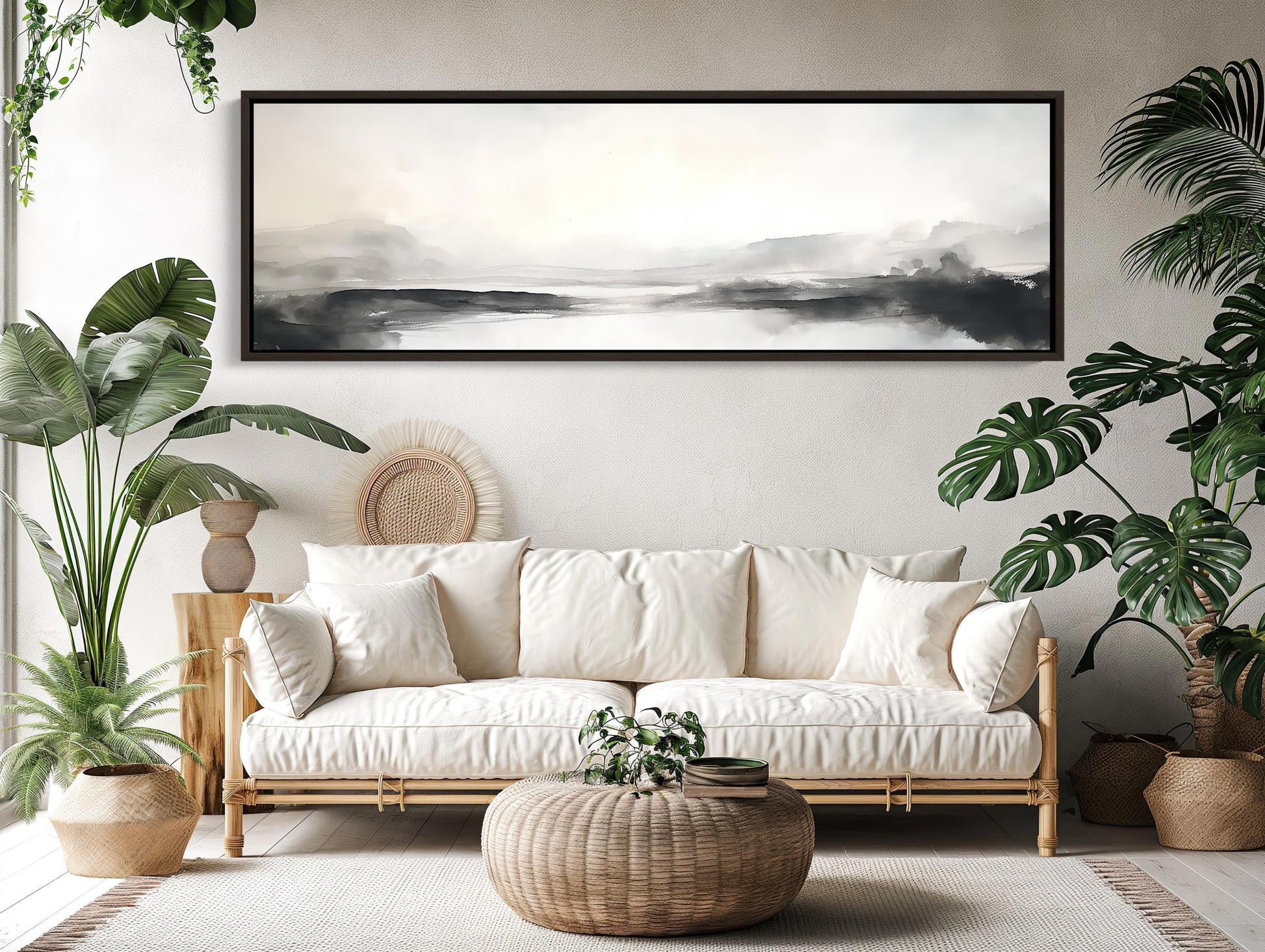Neutral Watercolor Landscape - Panoramic Wall Art | Framed Canvas Print - Antarmada