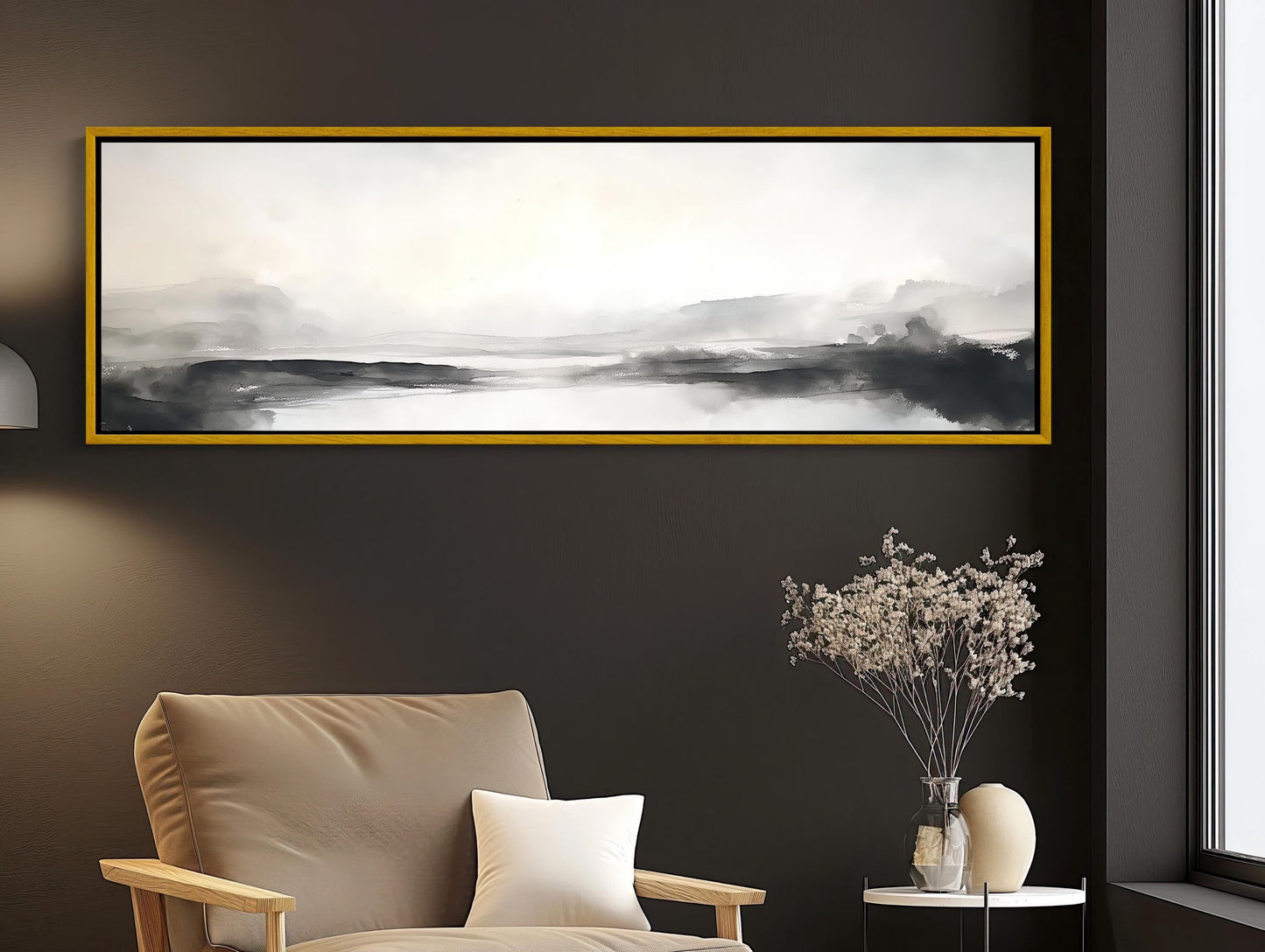 Neutral Watercolor Landscape - Panoramic Wall Art | Framed Canvas Print - Antarmada