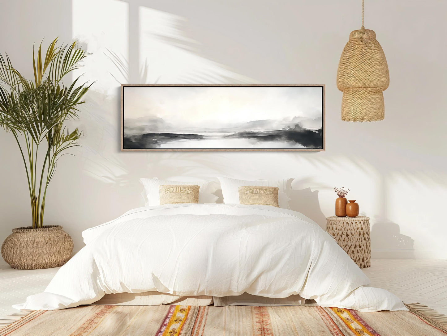 Neutral Watercolor Landscape - Panoramic Wall Art | Framed Canvas Print - Antarmada