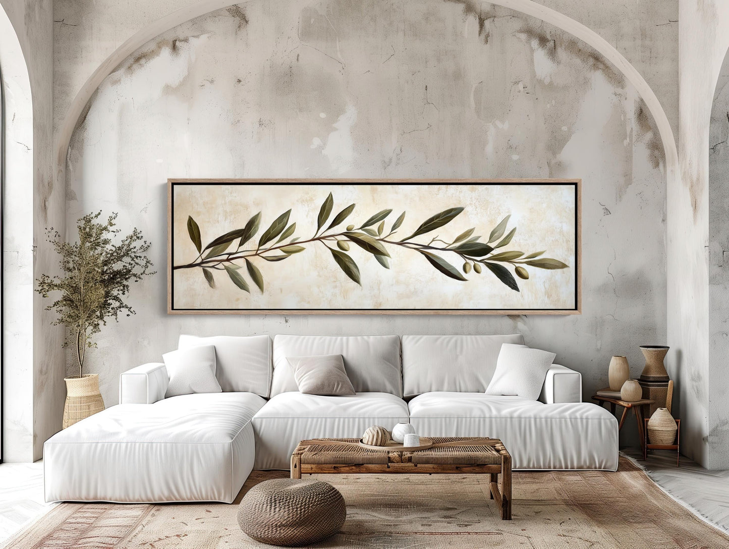 Olive Branch Canvas Print, Long Horizontal Kitchen Wall Art
