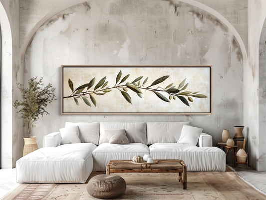 Olive Branch Canvas Print, Long Horizontal Kitchen Wall Art - Antarmada