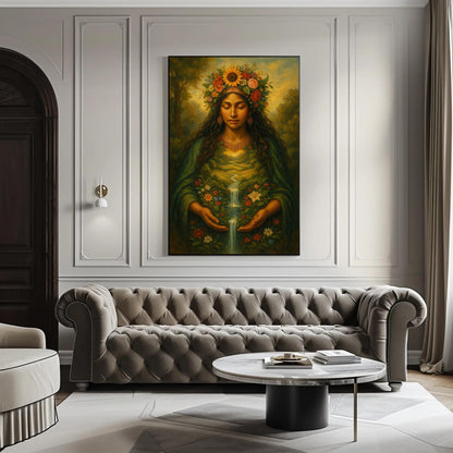 Pachamama Canvas Print – Earth Goddess Art | Floral River Painting, Museum Grade - Antarmada