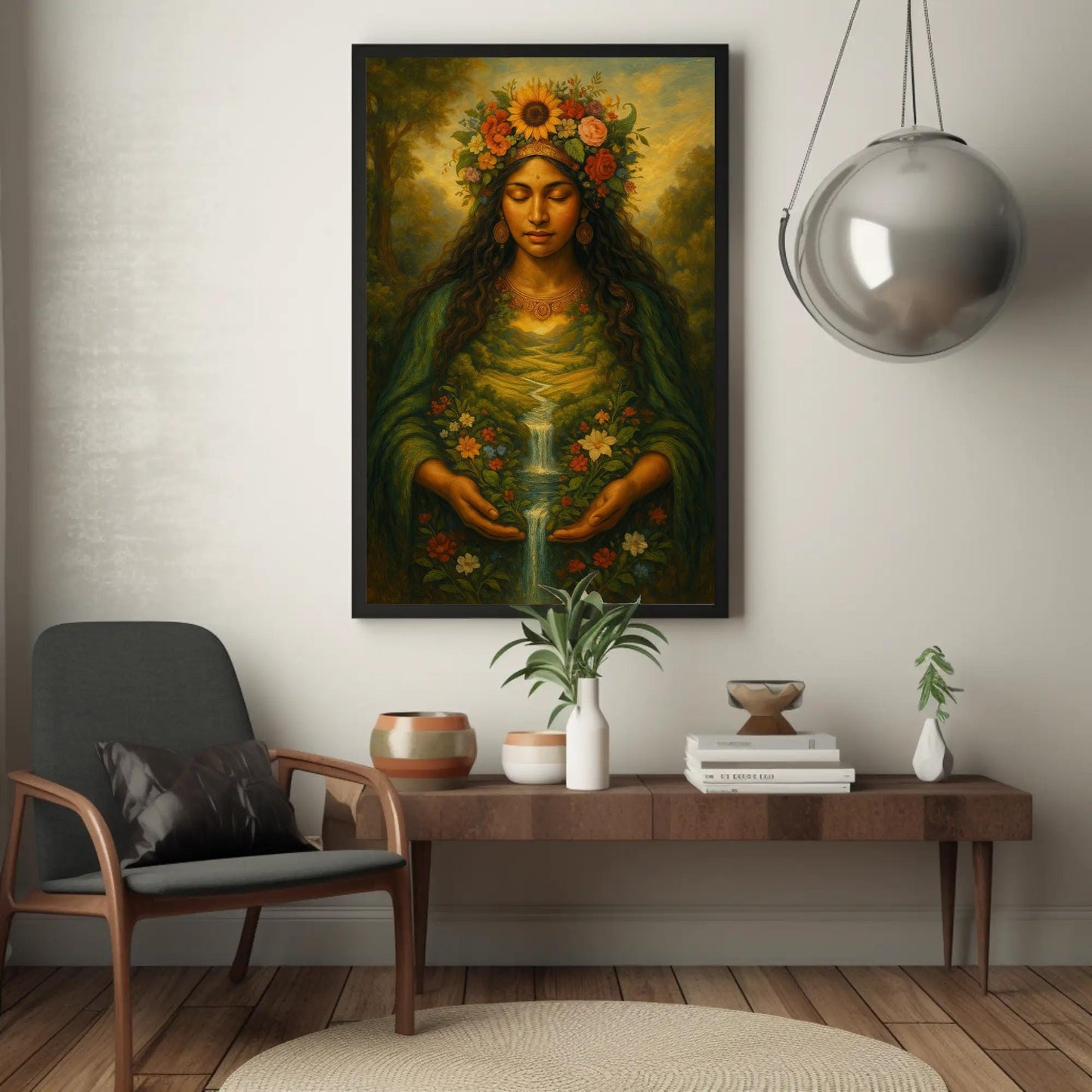 Pachamama Canvas Print – Earth Goddess Art | Floral River Painting, Museum Grade - Antarmada
