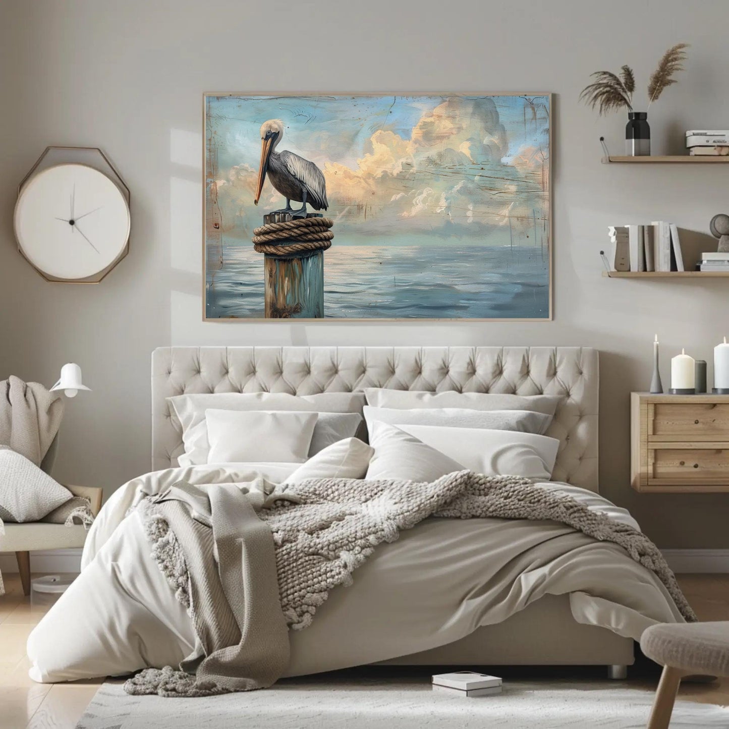Pelican Canvas Print - Coastal Bird Art | Nautical Wall Decor | Extra Large Canvas - Antarmada