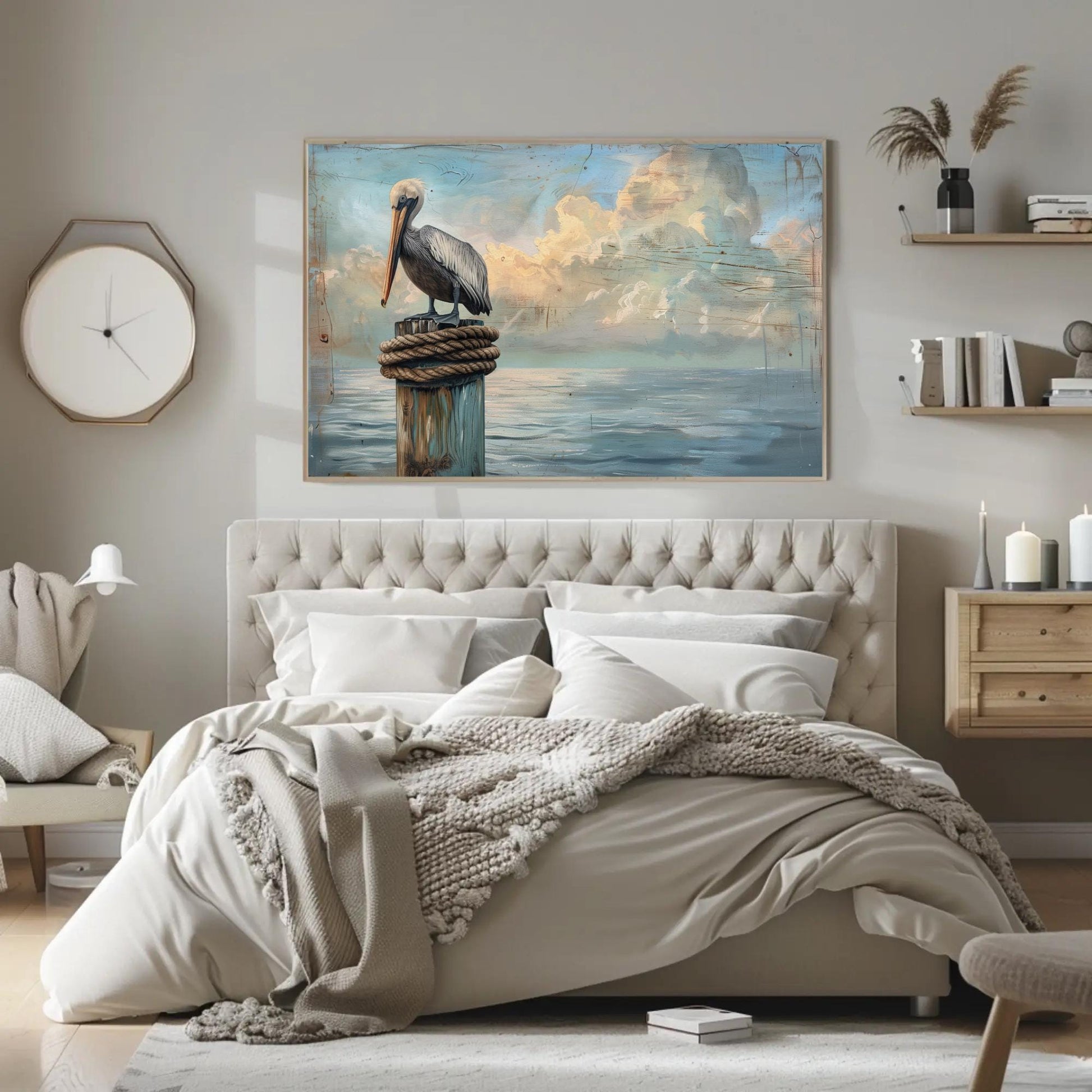 Pelican Canvas Print - Coastal Bird Art | Nautical Wall Decor | Extra Large Canvas - Antarmada