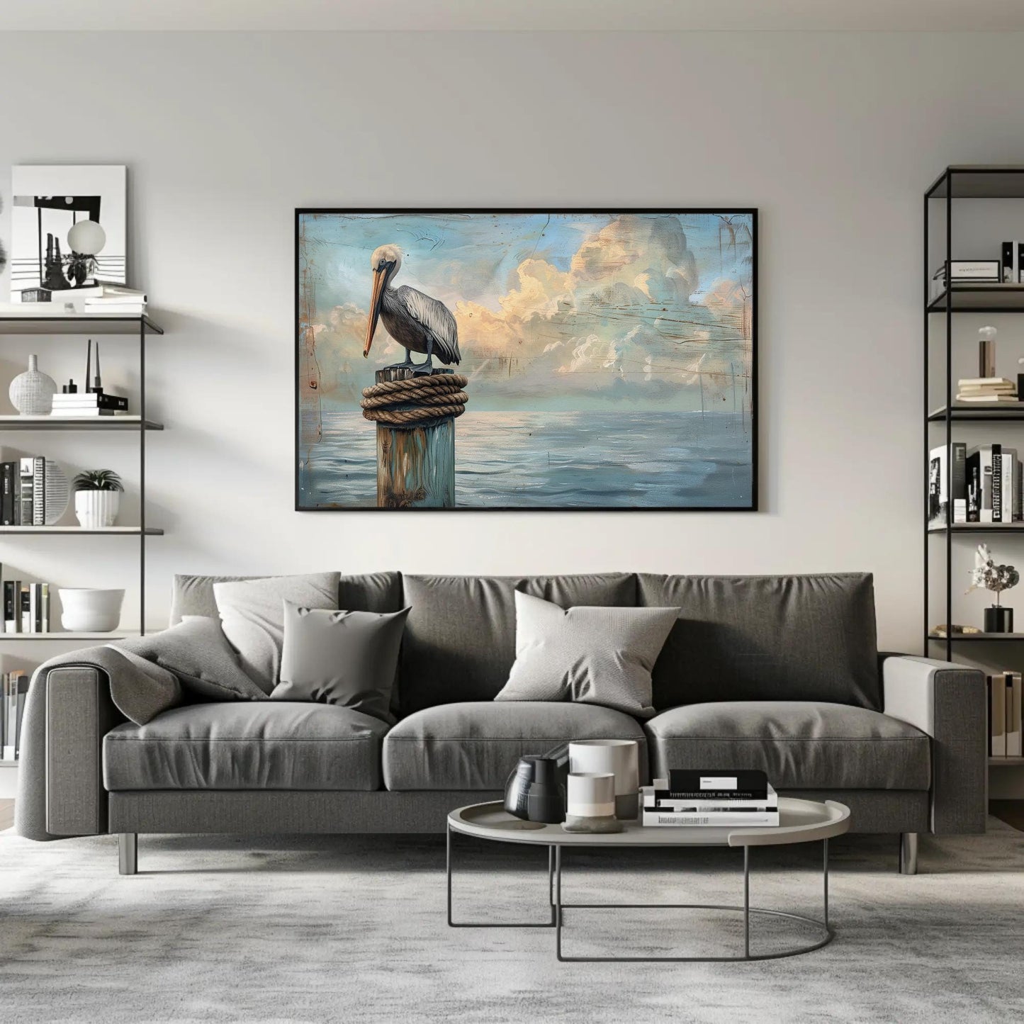 Pelican Canvas Print - Coastal Bird Art | Nautical Wall Decor | Extra Large Canvas - Antarmada