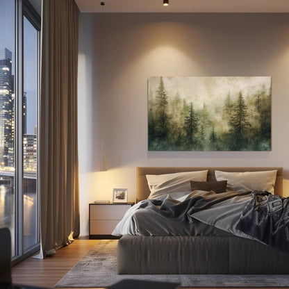 Pine Tree Forest , Watercolor Woodland canvas wall art shown in a styled room (view 4)