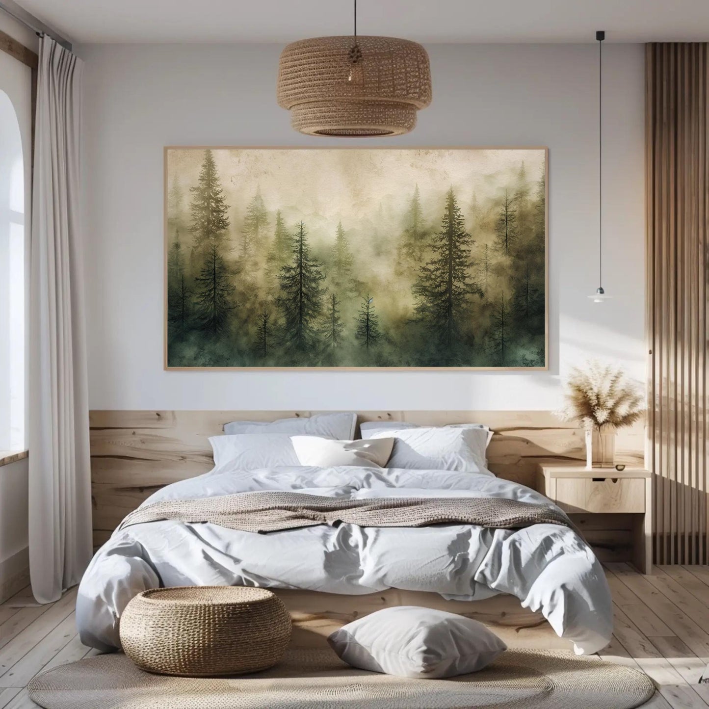Pine Tree Forest , Watercolor Woodland canvas wall art shown in a styled room (view 8)