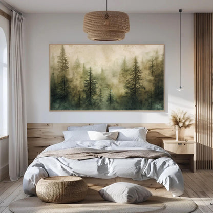 Pine Tree Forest , Watercolor Woodland canvas wall art shown in a styled room (view 8)