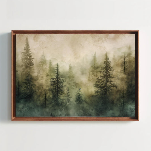Pine Tree Forest Canvas Print, Watercolor Woodland Wall Art - Antarmada