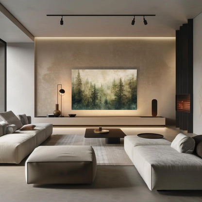 Pine Tree Forest , Watercolor Woodland canvas wall art shown in a styled room (view 3)