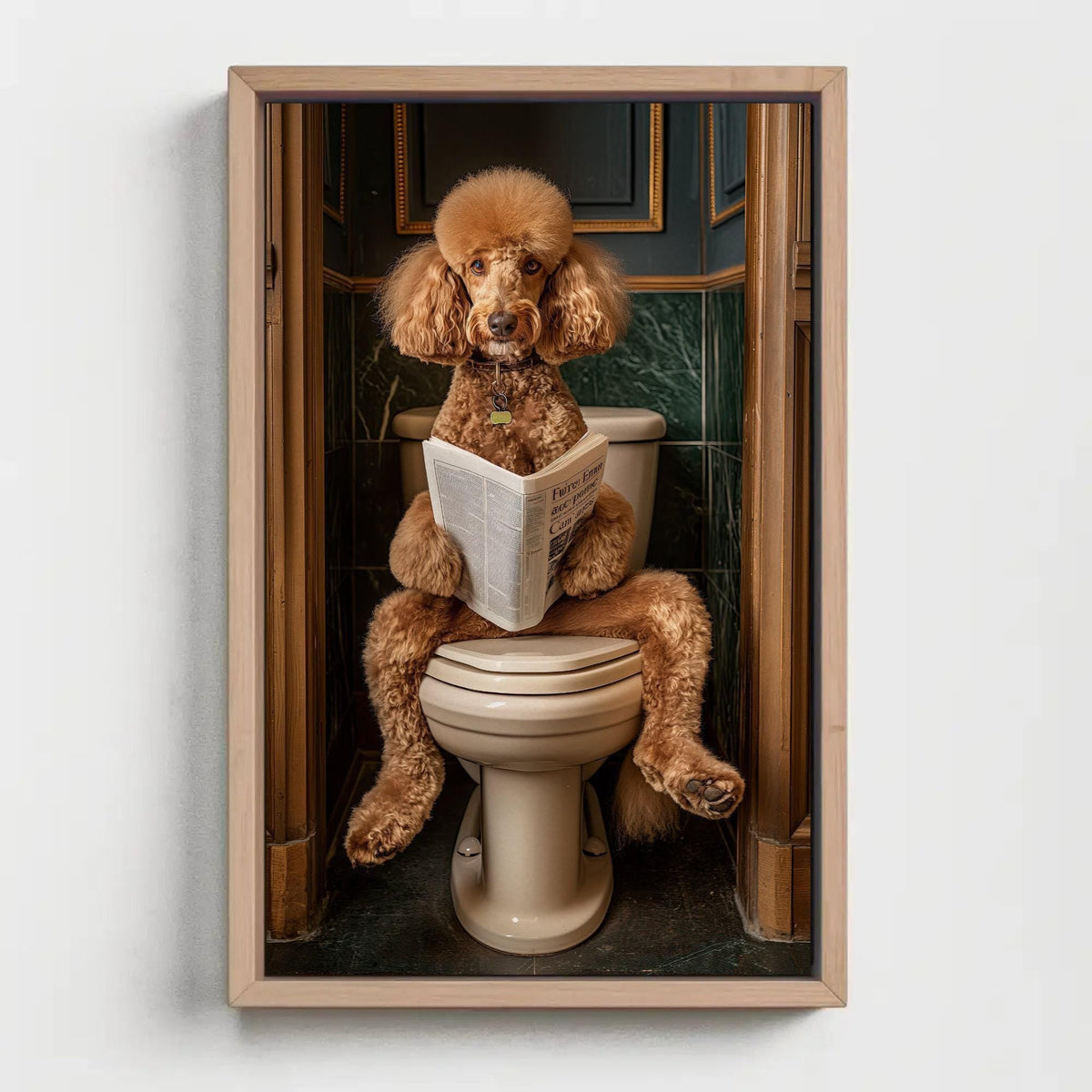Poodle Dog Canvas Print – Funny Bathroom Art | Whimsical Brown Poodle Decor - Antarmada