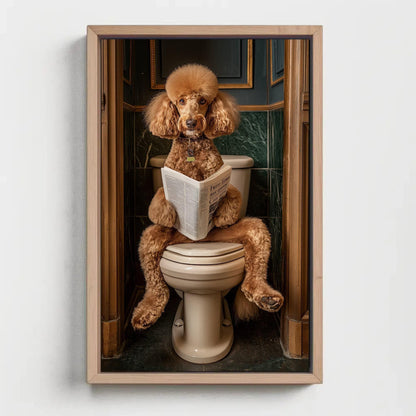 Poodle Dog Canvas Print – Funny Bathroom Art | Whimsical Brown Poodle Decor - Antarmada