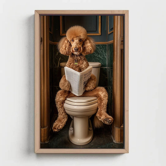 Poodle Dog Canvas Print – Funny Bathroom Art | Whimsical Brown Poodle Decor - Antarmada