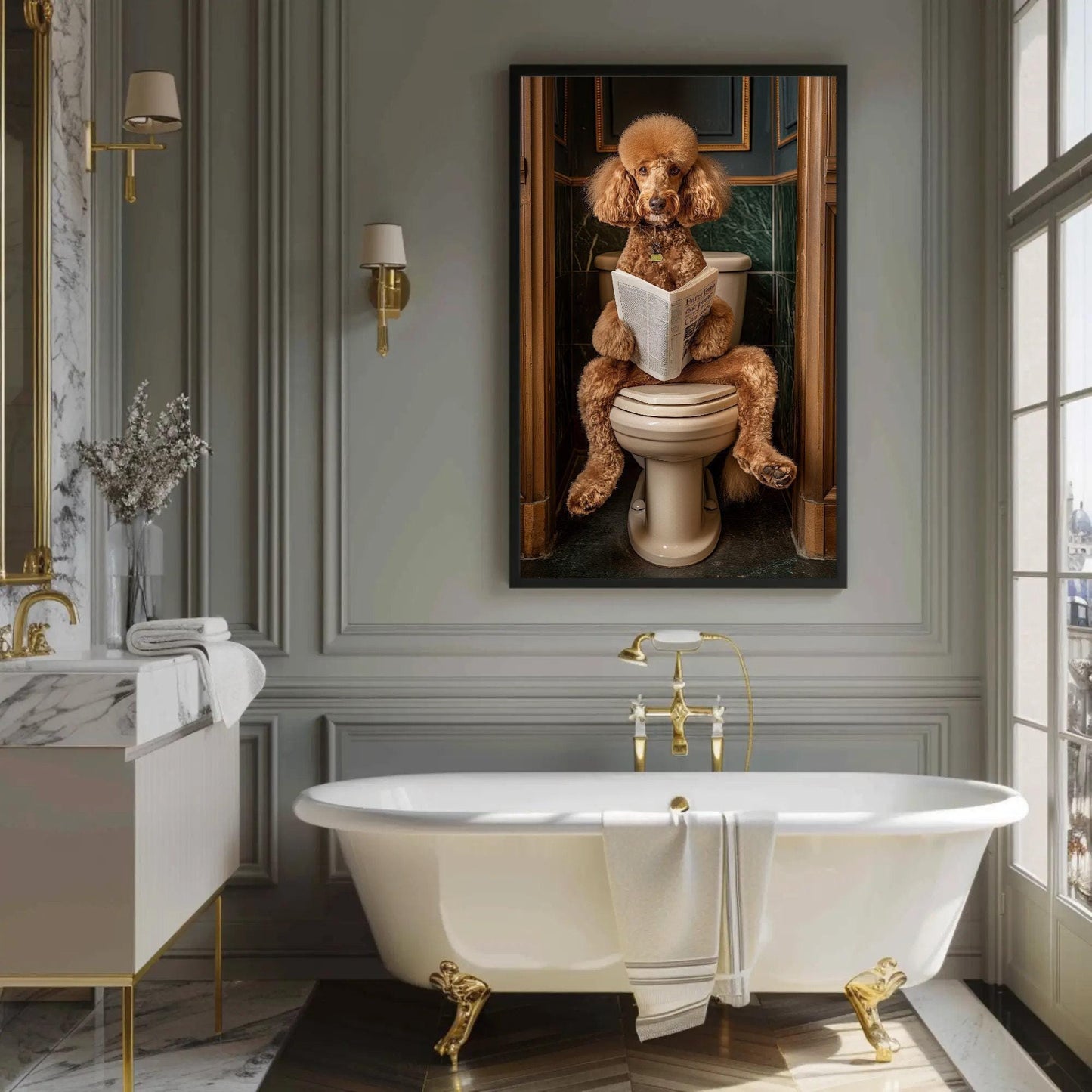 Poodle Dog Canvas Print – Funny Bathroom Art | Whimsical Brown Poodle Decor - Antarmada