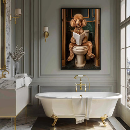 Poodle Dog Canvas Print – Funny Bathroom Art | Whimsical Brown Poodle Decor - Antarmada