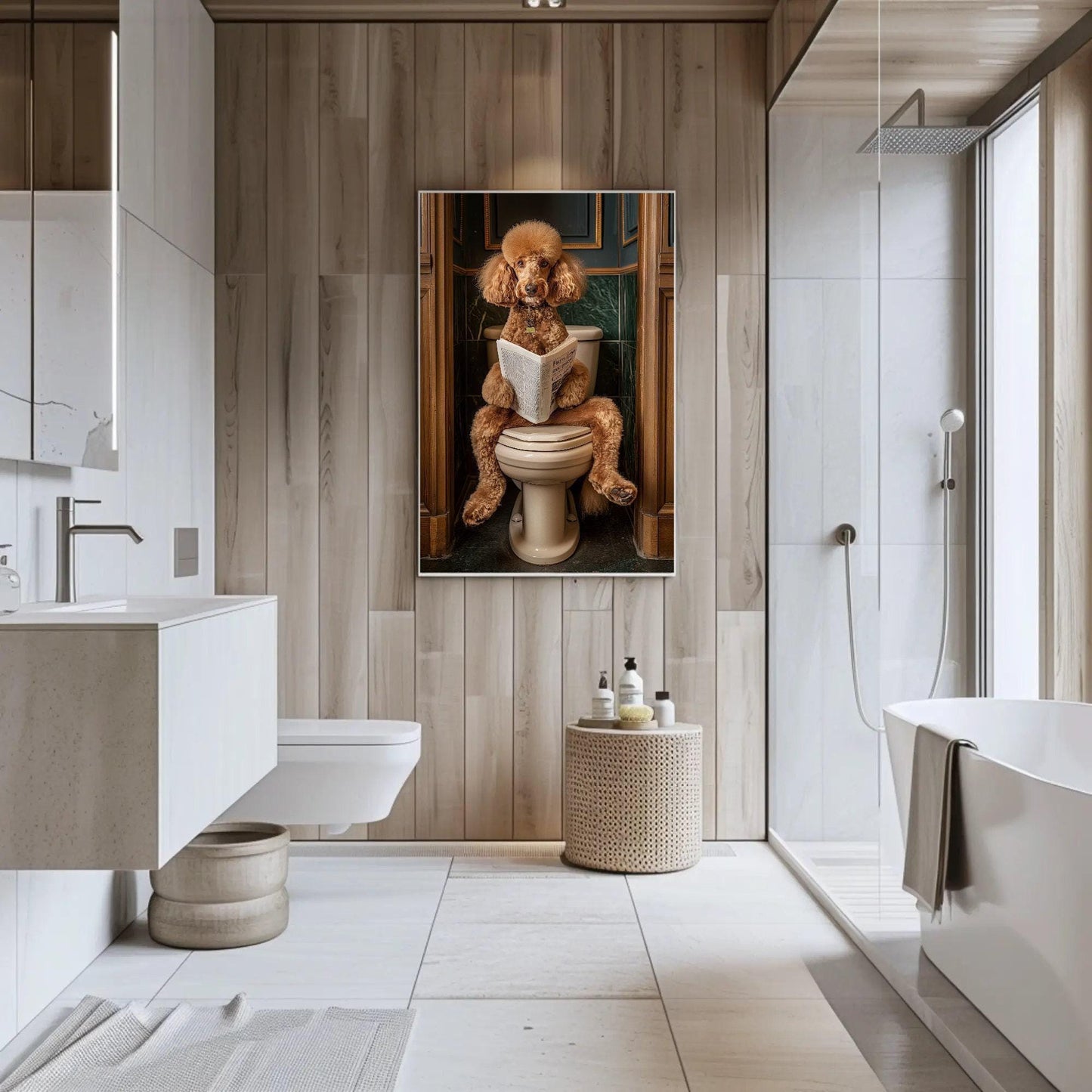 Poodle Dog Canvas Print – Funny Bathroom Art | Whimsical Brown Poodle Decor - Antarmada