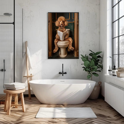 Poodle Dog Canvas Print – Funny Bathroom Art | Whimsical Brown Poodle Decor - Antarmada
