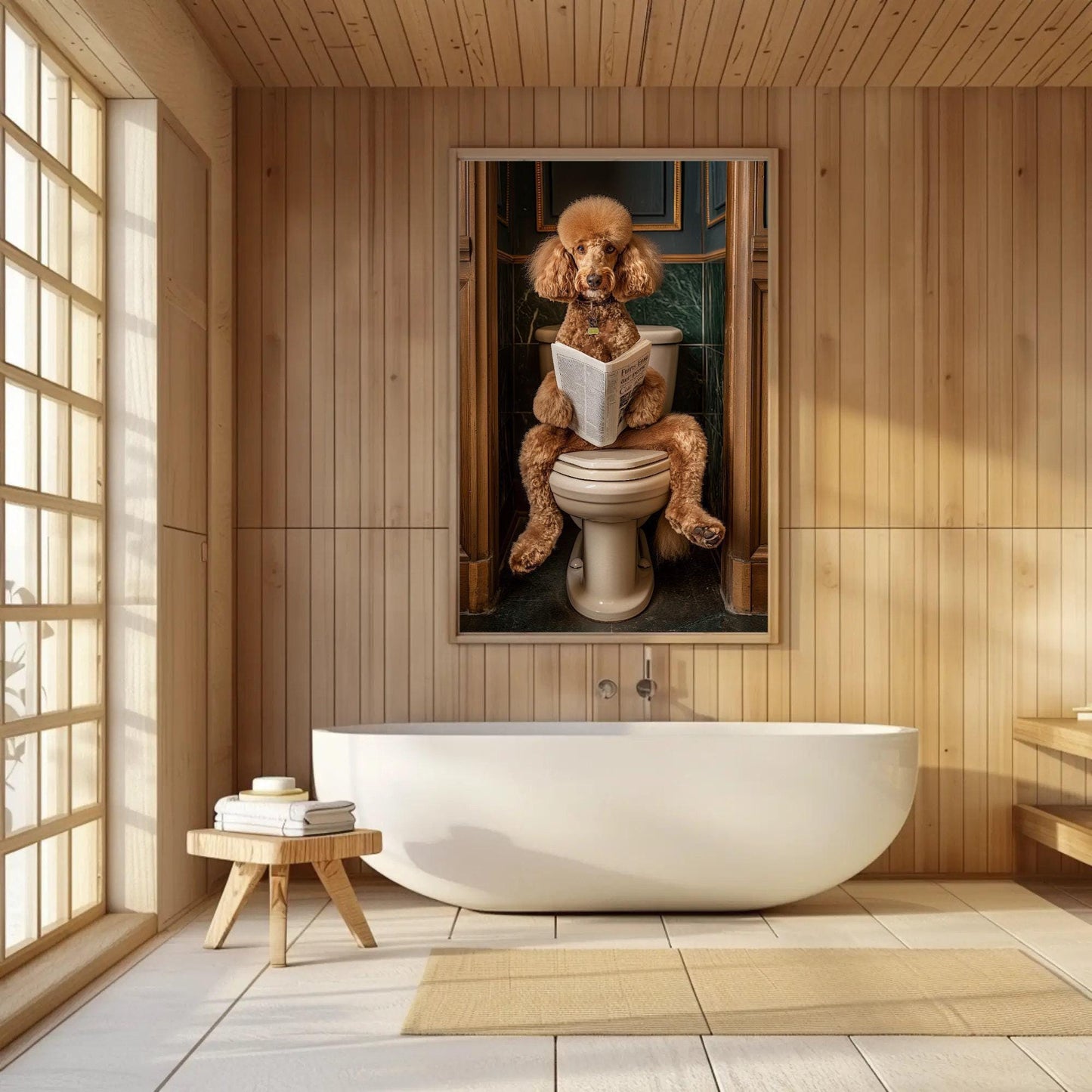Poodle Dog Canvas Print – Funny Bathroom Art | Whimsical Brown Poodle Decor - Antarmada