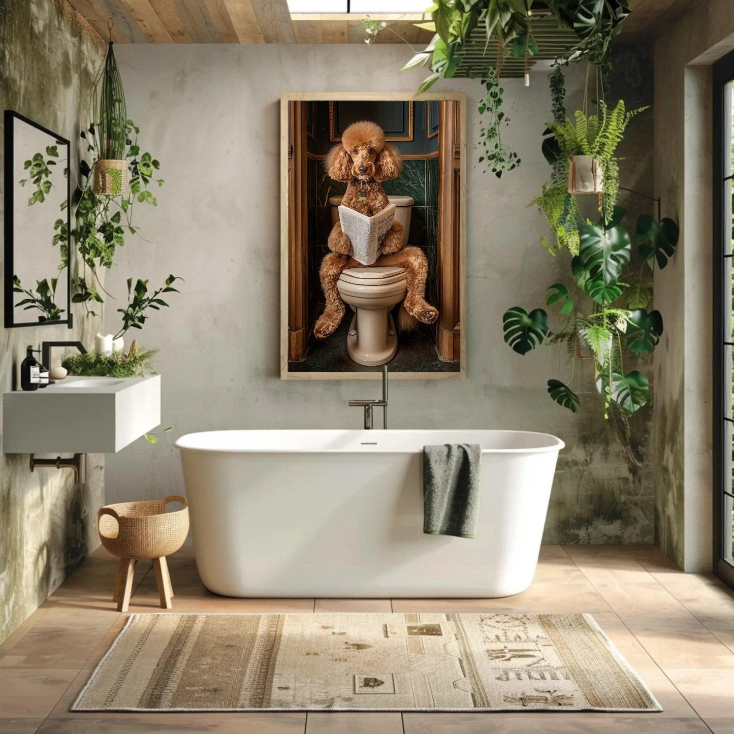 Poodle Dog Canvas Print – Funny Bathroom Art | Whimsical Brown Poodle Decor - Antarmada