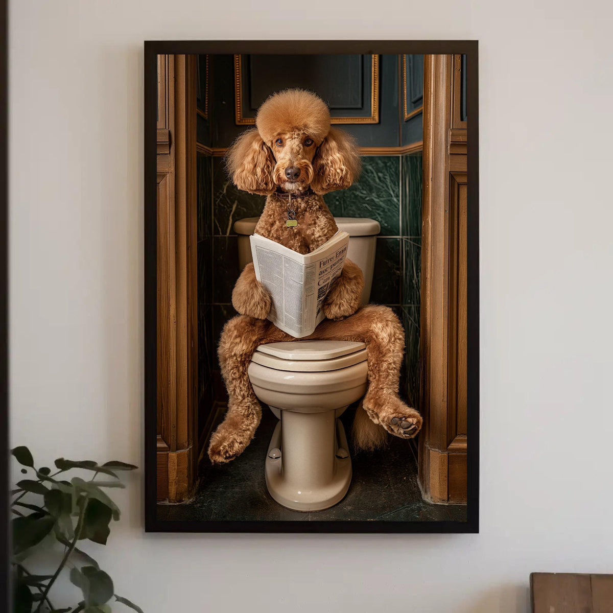 Poodle Dog Canvas Print – Funny Bathroom Art | Whimsical Brown Poodle Decor - Antarmada