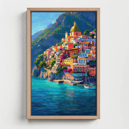 Positano Amalfi Coast Painting – Vertical Italian Village Canvas Print | Mediterranean Wall Art - Antarmada