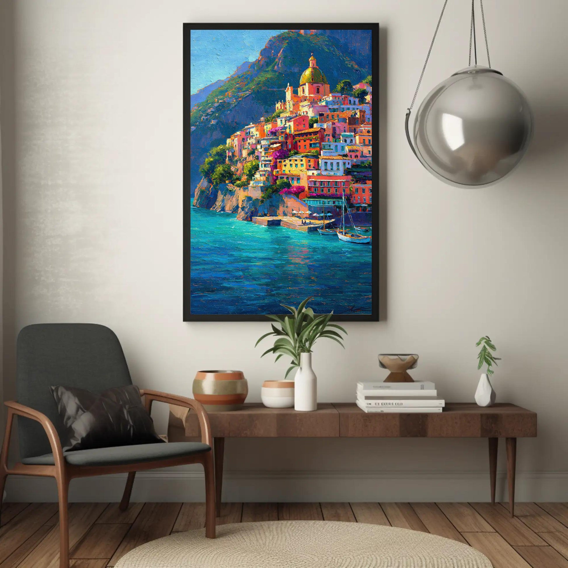Positano Amalfi Coast Painting – Vertical Italian Village Canvas Print | Mediterranean Wall Art - Antarmada