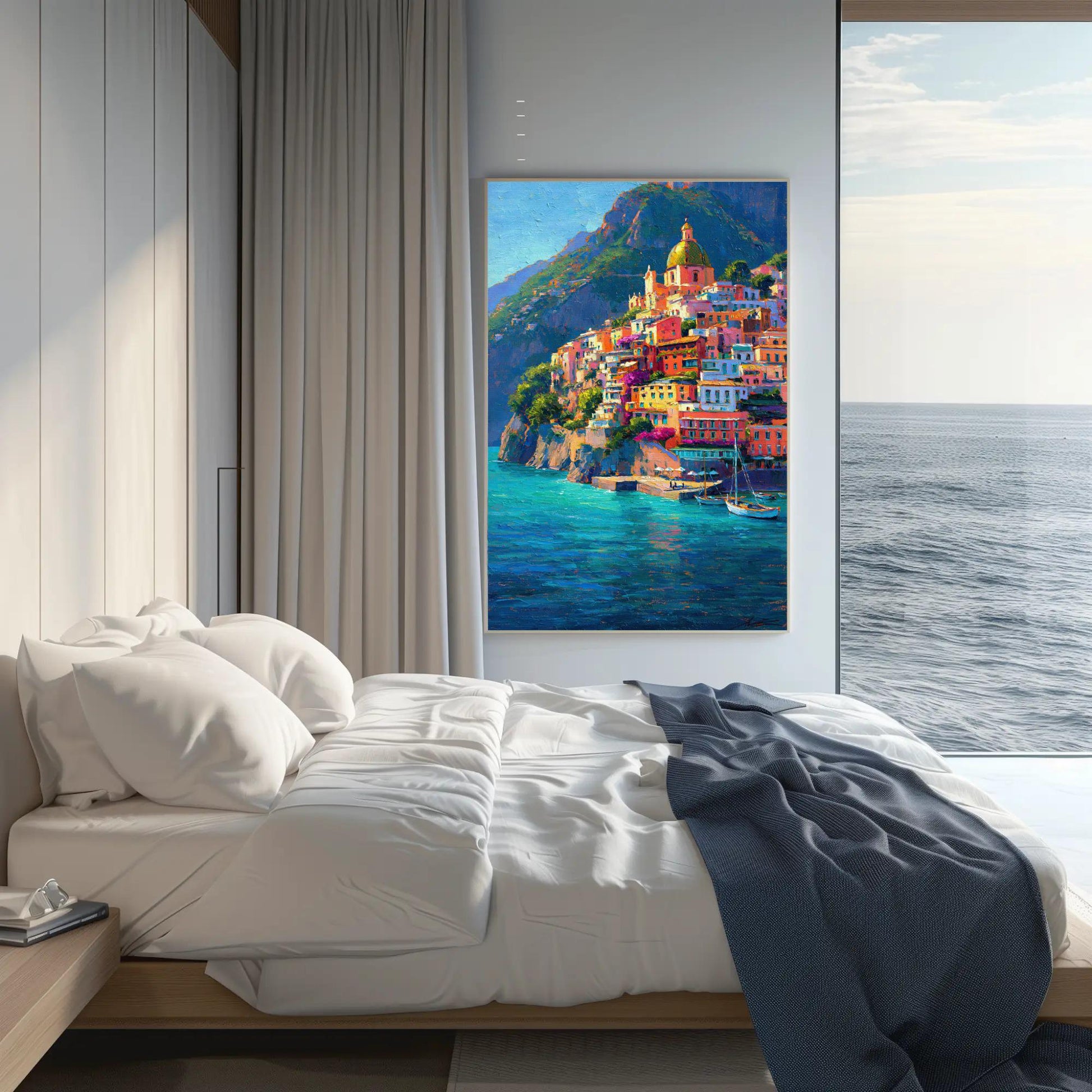 Positano Amalfi Coast Painting – Vertical Italian Village Canvas Print | Mediterranean Wall Art - Antarmada