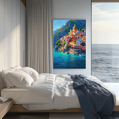 Positano Amalfi Coast Painting – Vertical Italian Village Canvas Print | Mediterranean Wall Art - Antarmada