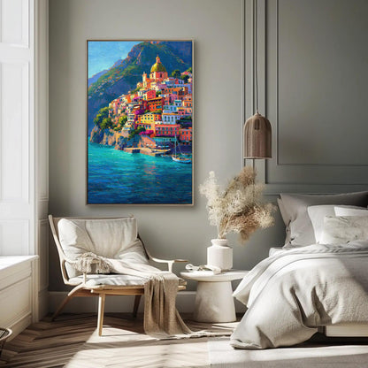 Positano Amalfi Coast Painting – Vertical Italian Village Canvas Print | Mediterranean Wall Art - Antarmada
