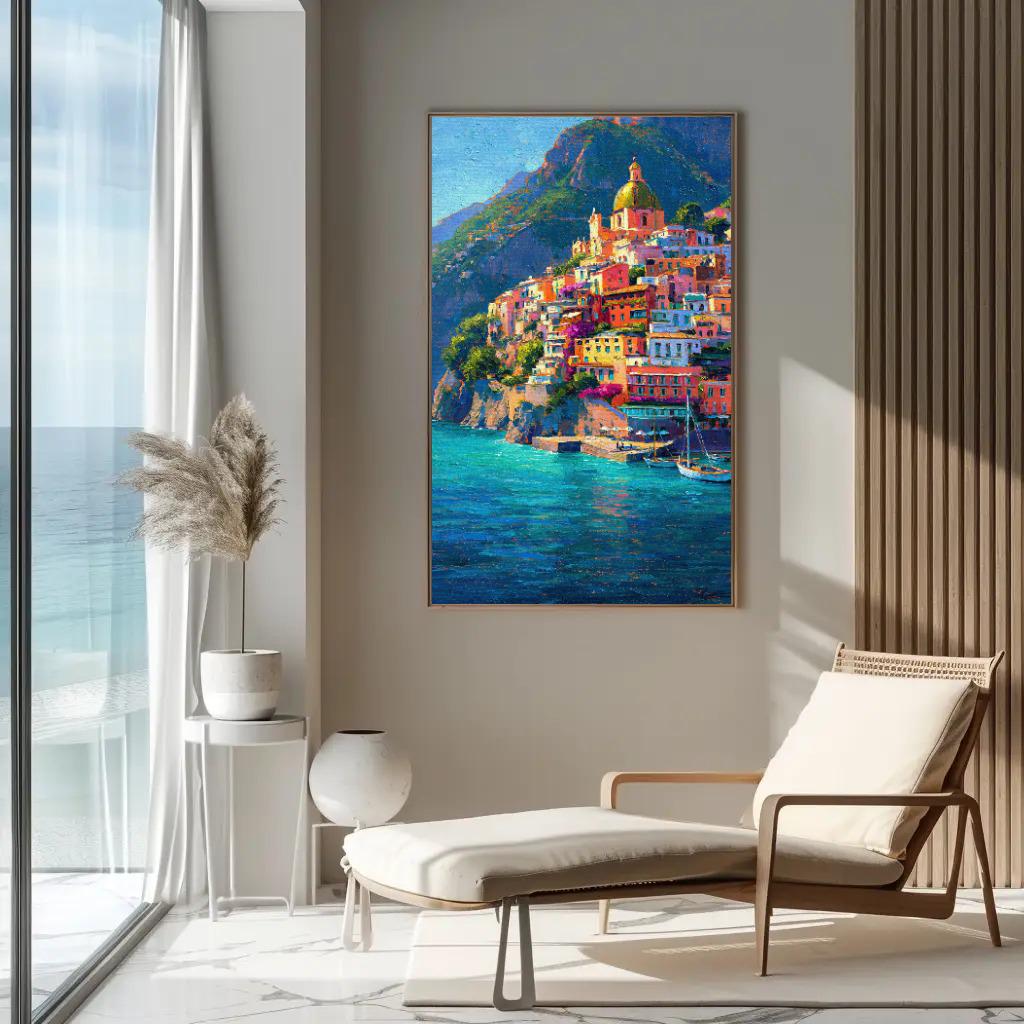 Positano Amalfi Coast Painting – Vertical Italian Village Canvas Print | Mediterranean Wall Art - Antarmada