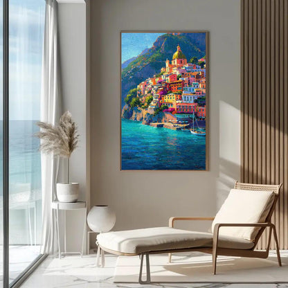 Positano Amalfi Coast Painting – Vertical Italian Village Canvas Print | Mediterranean Wall Art - Antarmada
