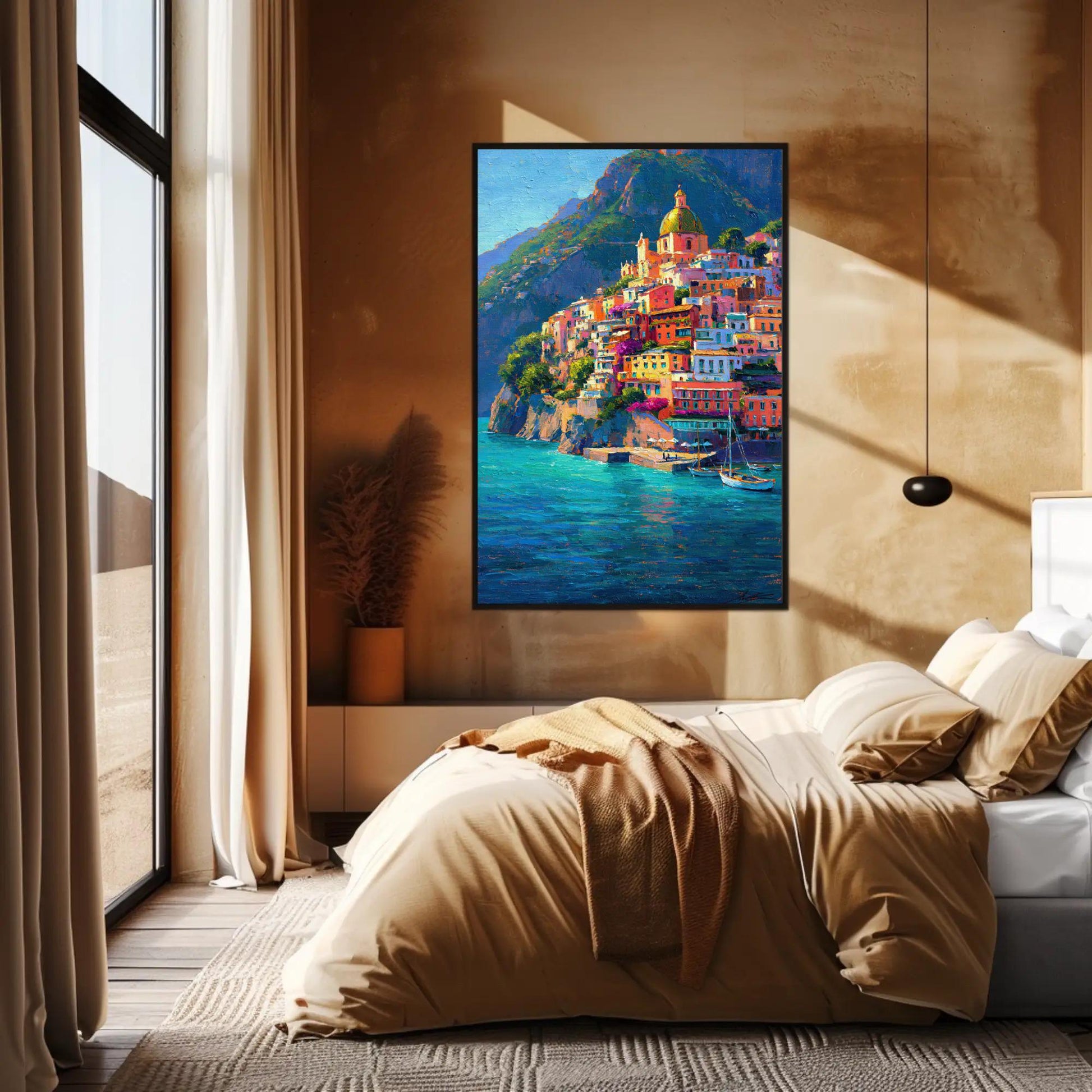 Positano Amalfi Coast Painting – Vertical Italian Village Canvas Print | Mediterranean Wall Art - Antarmada