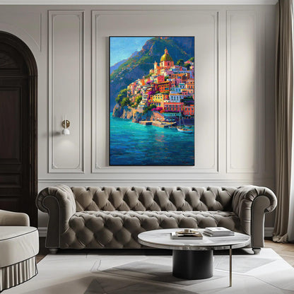 Positano Amalfi Coast Painting – Vertical Italian Village Canvas Print | Mediterranean Wall Art - Antarmada