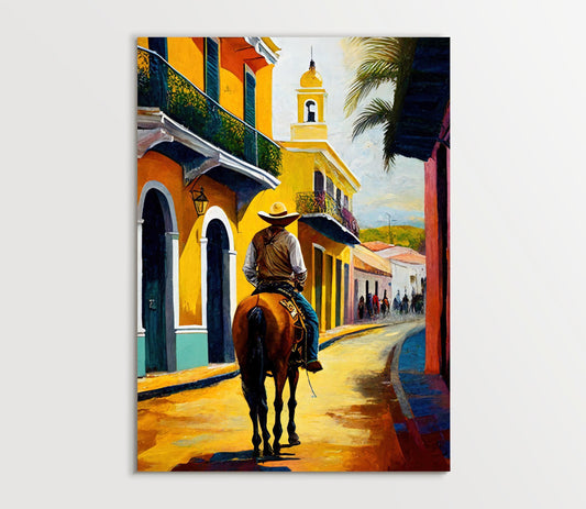 Puerto Rican Canvas Art – Jibaro Horse Rider on Museum-Grade Archival Canvas Print - Antarmada