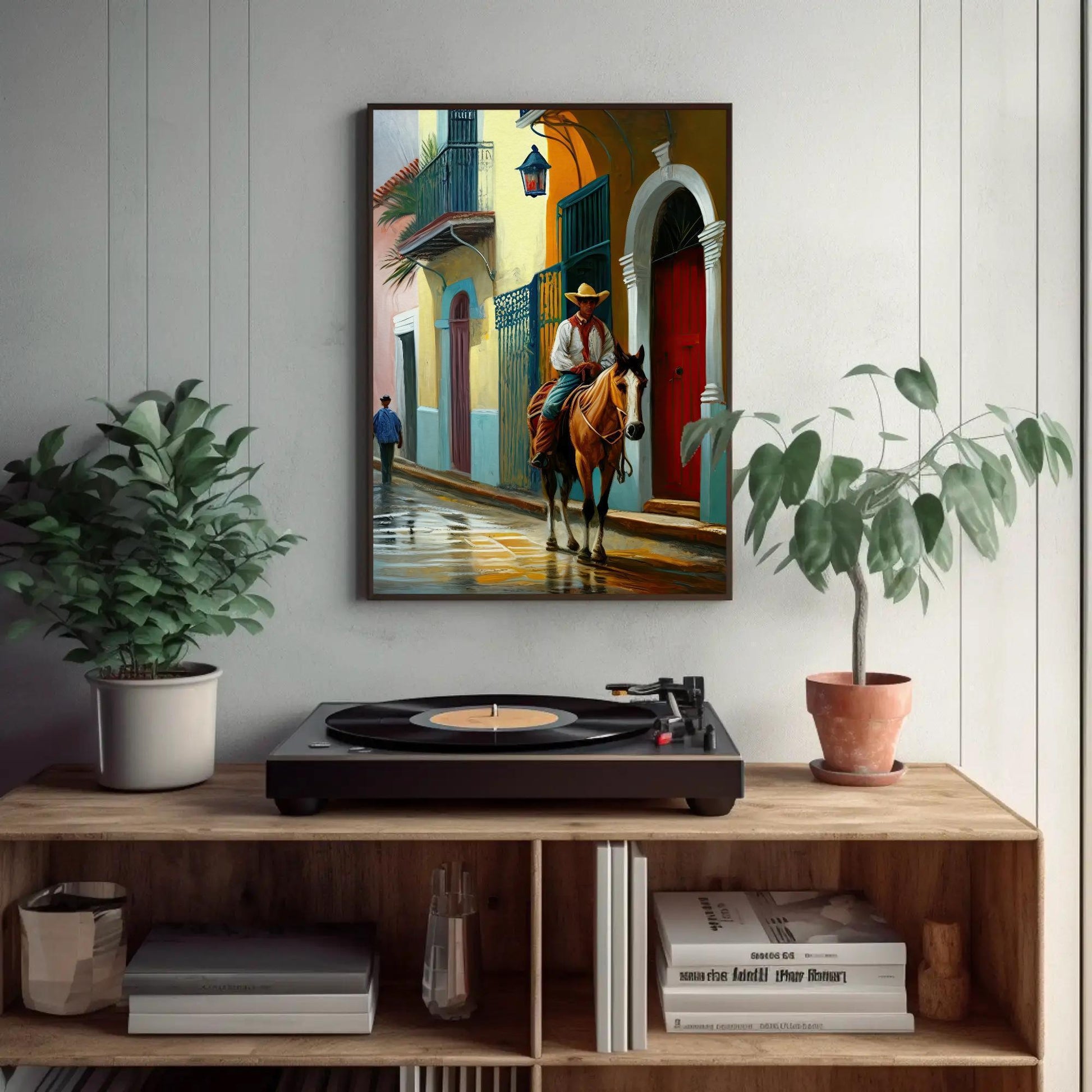 Puerto Rican Canvas Art – Jibaro Horse Rider on Museum-Grade Framed Canvas - Antarmada