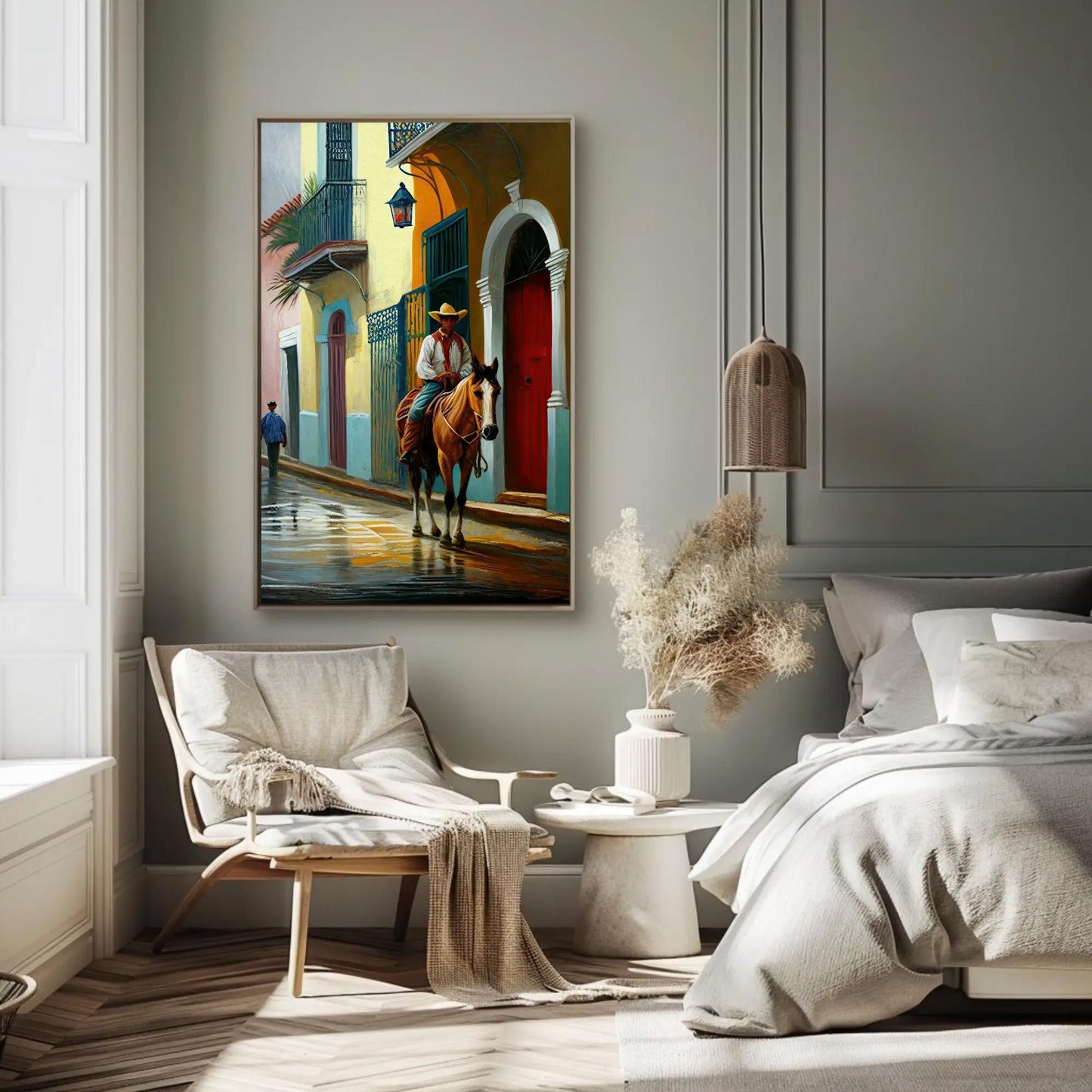 Puerto Rican Canvas Art – Jibaro Horse Rider on Museum-Grade Framed Canvas - Antarmada