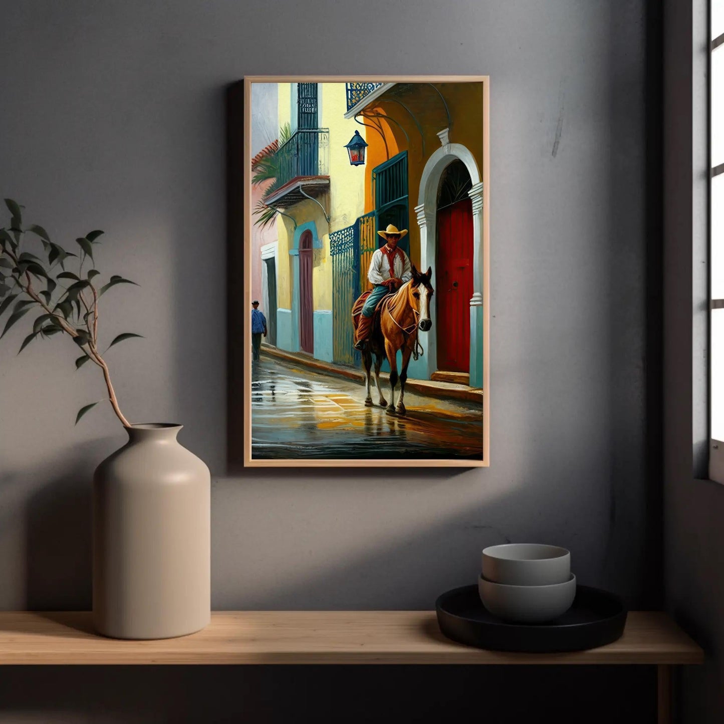 Puerto Rican Canvas Art – Jibaro Horse Rider on Museum-Grade Framed Canvas - Antarmada