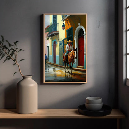 Puerto Rican Canvas Art – Jibaro Horse Rider on Museum-Grade Framed Canvas - Antarmada