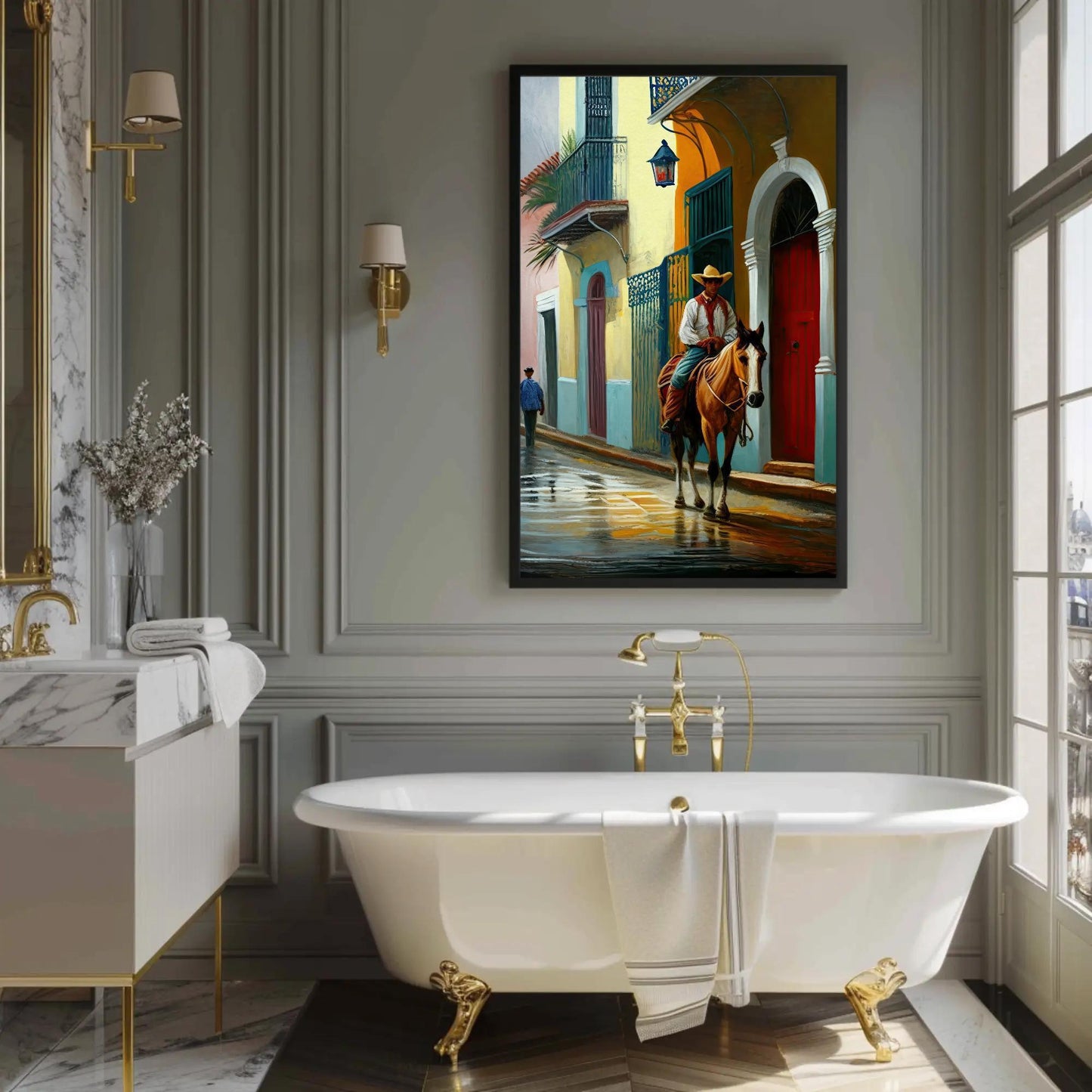 Puerto Rican Canvas Art – Jibaro Horse Rider on Museum-Grade Framed Canvas - Antarmada