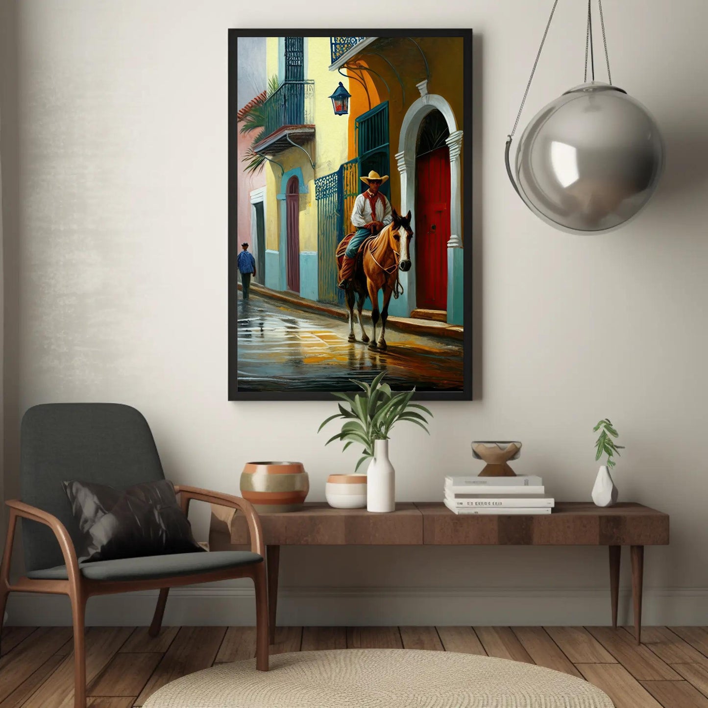 Puerto Rican Canvas Art – Jibaro Horse Rider on Museum-Grade Framed Canvas - Antarmada