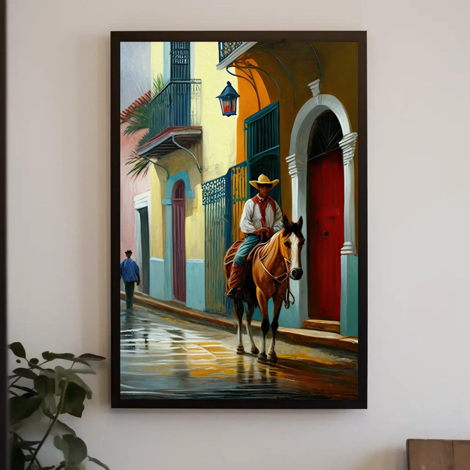 Puerto Rican Canvas Art – Jibaro Horse Rider on Museum-Grade Framed Canvas - Antarmada