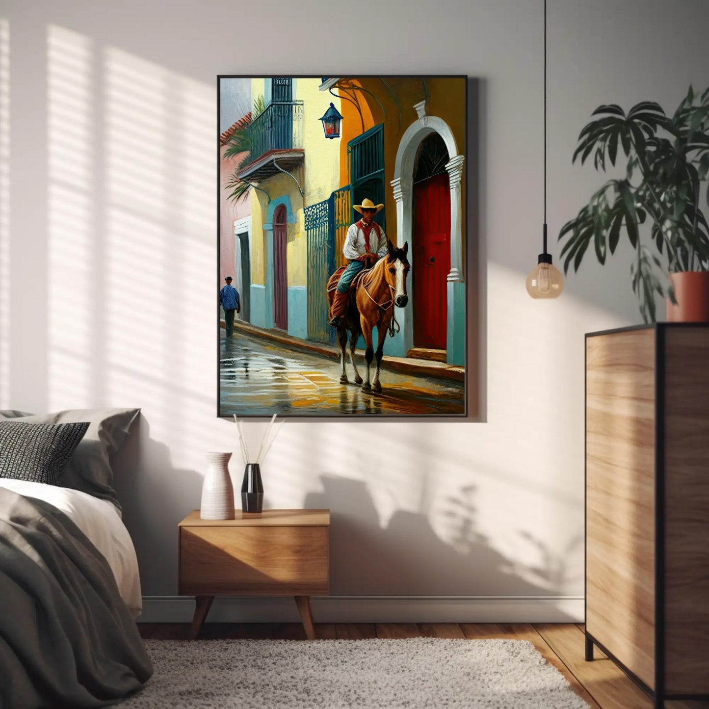 Puerto Rican Canvas Art – Jibaro Horse Rider on Museum-Grade Framed Canvas - Antarmada
