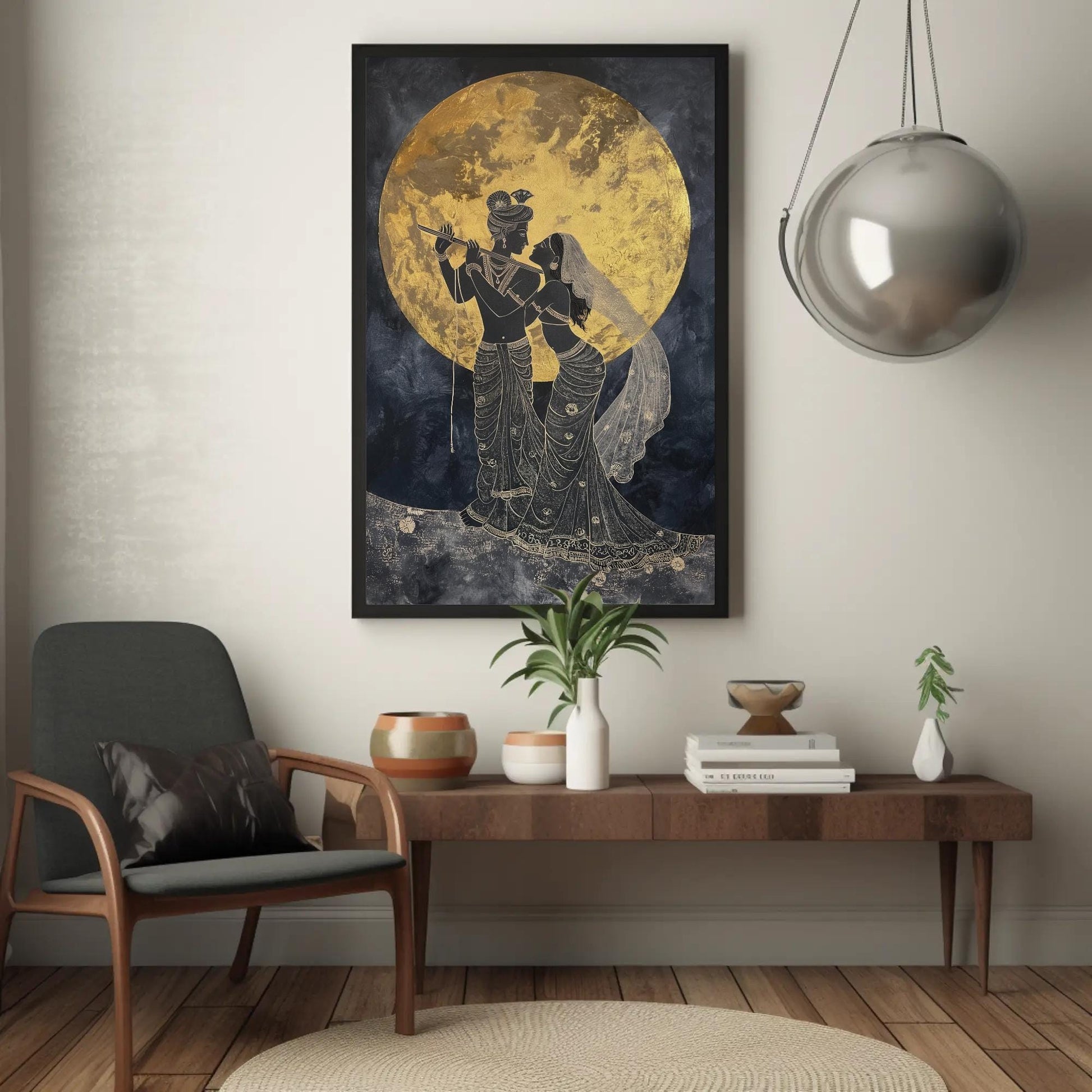 Radha Krishna Oil Painting , Divine Love canvas wall art shown in a styled room (view 2)